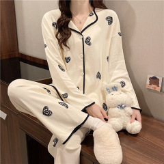 Spring and Autumn Thin Long Sleeve Pajamas for Women 2024 New Cute Cardigan Lounge Clothes Loose Two-piece Suit for Women
