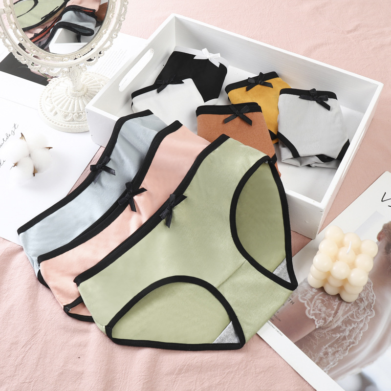 Japanese women's underwear for female students Korean version solid color breathable mid-waist girl sexy and cute pants cross-border e-commerce