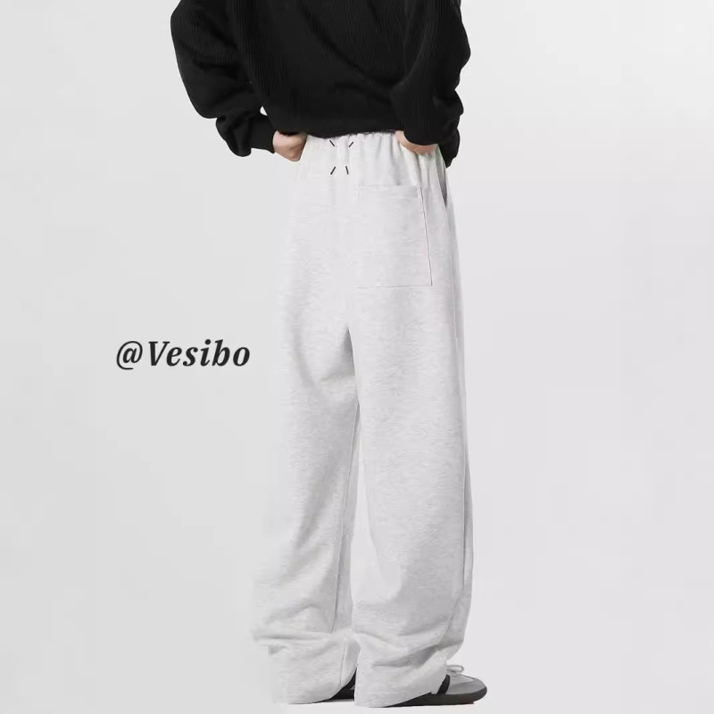 Wide-leg sweatpants men's autumn American fashion brand straight-leg floor-length trousers solid color loose casual pants men's trendy loose wide-leg pants