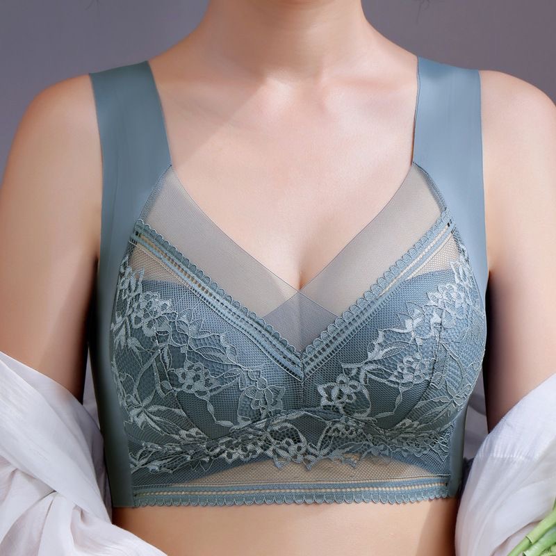 Gathering beautiful back lace breast-wrapped vest for women without wires, fixed cup, auxiliary breast support, seamless vest-style bra