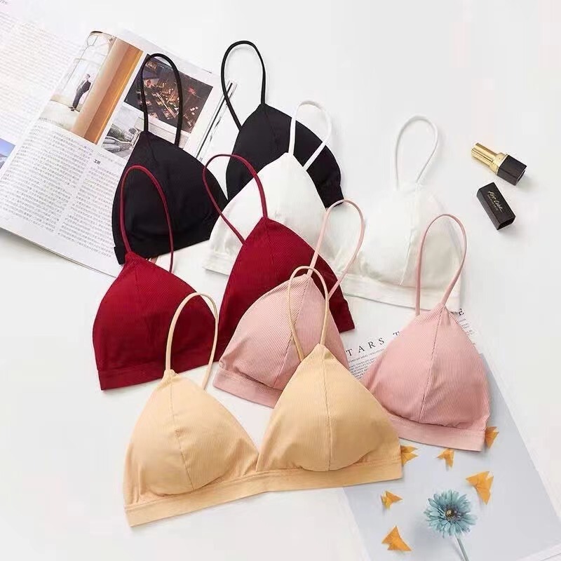 Korean style French triangle cup sling student bra bra without rims beautiful back bottoming tube top with breast pads girls underwear