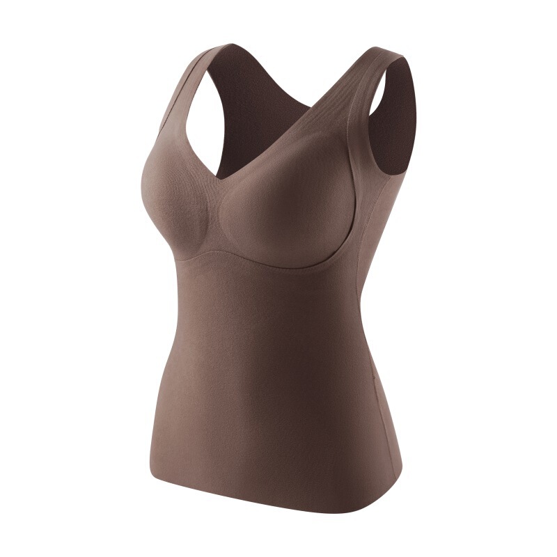 Autumn and winter seamless thermal vest women's fixed chest pad all-in-one inner wear slimming bra-free base thermal underwear