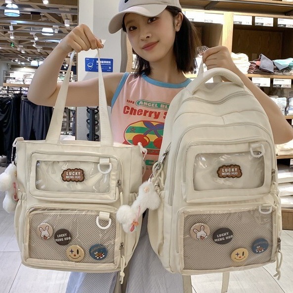 Forest style large-capacity backpack for women ins college style soft girl girl versatile transparent pain bag student school bag