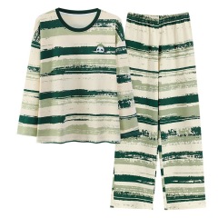 2024 long-sleeved pajamas with breast pads for women autumn thin cartoon cute girl students can wear home clothes in winter