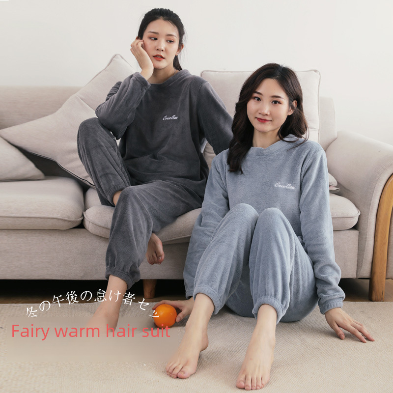 Warm suit new autumn and winter Japanese style coral velvet pajamas women's suit warm pants women's pajamas home clothes