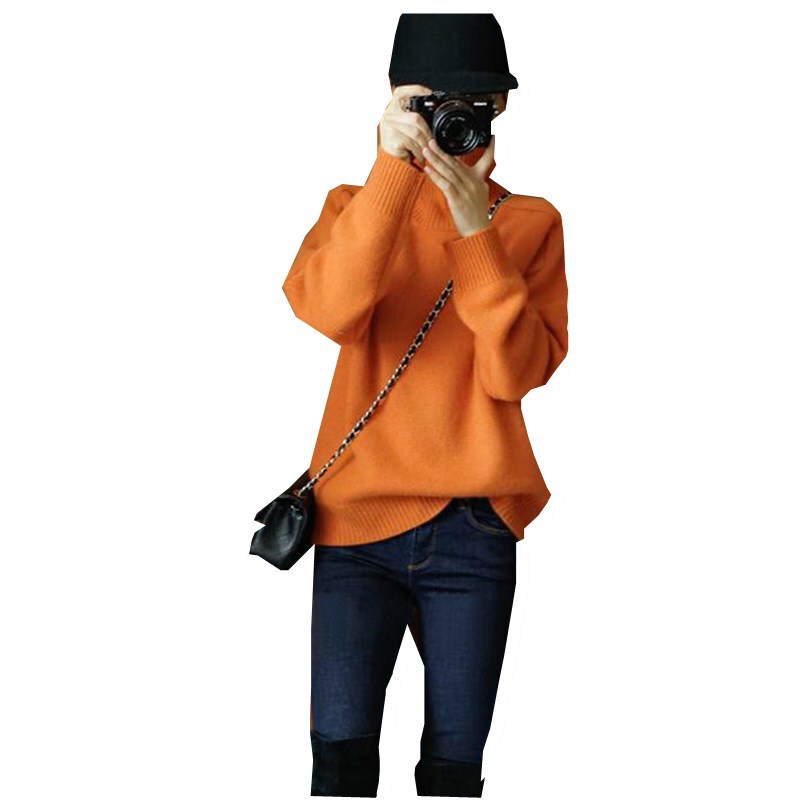 2024 new autumn and winter cardigan women's high lapel loose solid color Korean style orange sweater versatile knitted bottoming shirt
