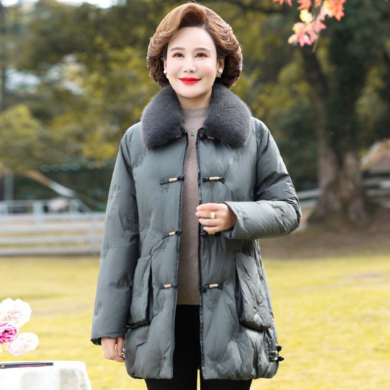Mom's winter coat, fashionable mid-length plus velvet thick coat, new middle-aged women's autumn and winter down cotton coat, buttoned jacket