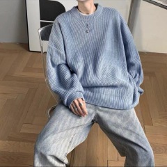 Round neck solid color sweater men's autumn and winter Hong Kong style loose Korean style lazy thickened sweater men's base layer shirt