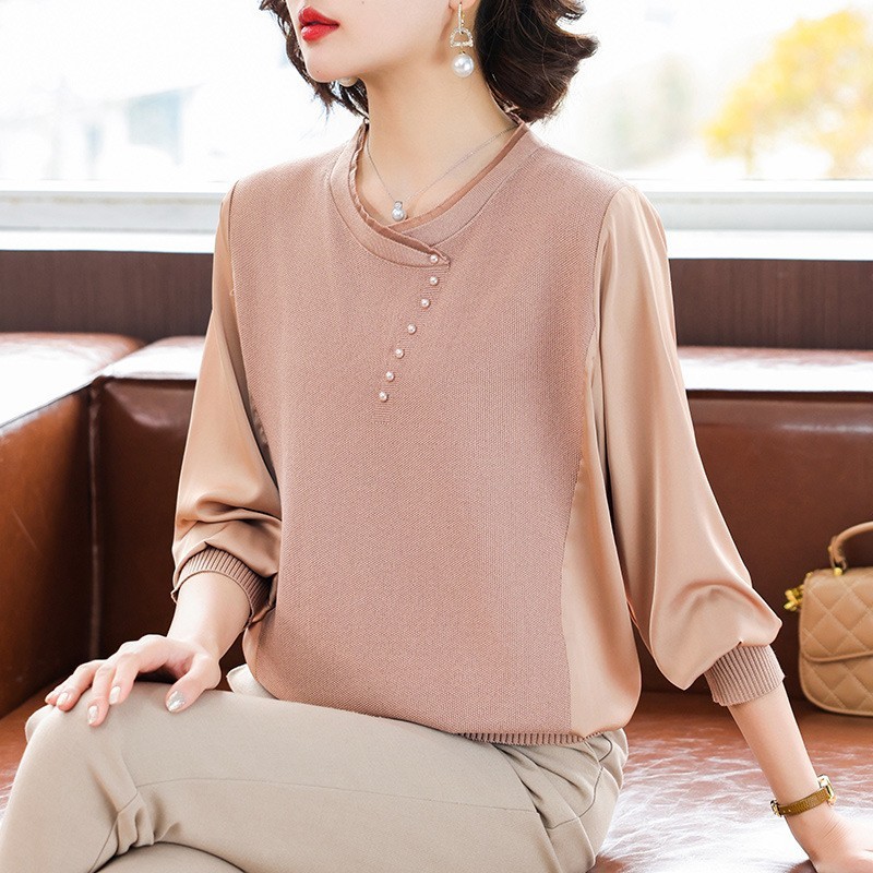 Young mother's thin bottoming shirt, middle-aged women's spring long-sleeved T-shirt, middle-aged and elderly spring and autumn style age-reducing tops