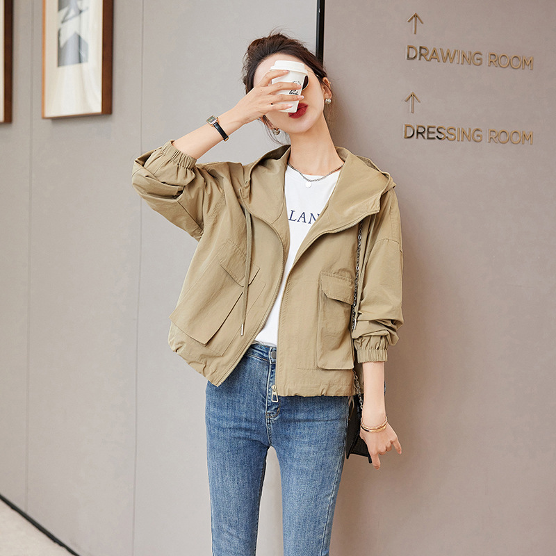Spring 2024 new style, fashionable, simple and generous, loose, flesh-covering and slimming hooded jacket, trendy and versatile