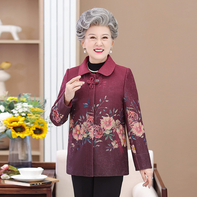 Middle-aged and elderly autumn coats mother's spring and autumn tops 60-70-80 years old grandma's wear long-sleeved women's wear old lady