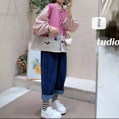 Retro sweet knitted vest fresh pattern niche design pastoral style layered outer vest early autumn for women