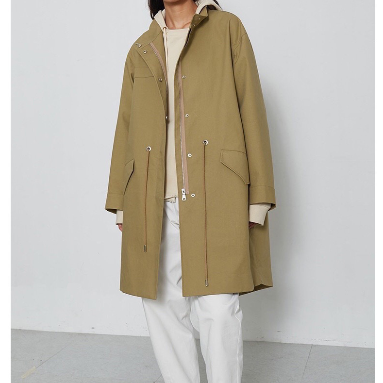 2994 Celebrity Style Modern Casual Mid-Length Khaki Windbreaker Women's Autumn and Winter New Drawstring Jacket