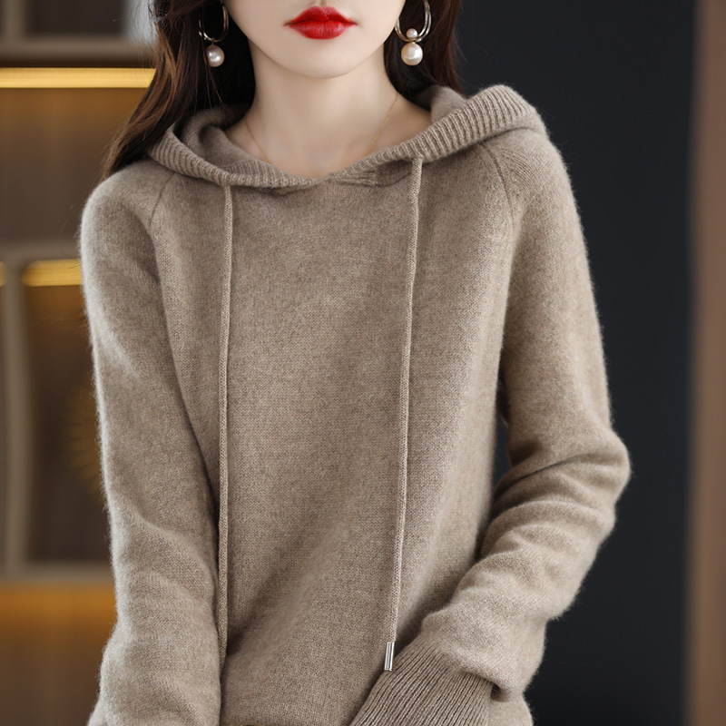 2024 new autumn and winter hooded sweatshirt women's wool sweater outer wear women's tops loose sweater jacket women's clothing
