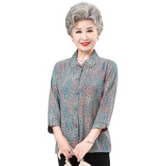 Elegant three-quarter sleeve thin shirt for elderly women, skin-friendly and comfortable short-sleeved shirt for 60-year-old and 80-year-old grandmother