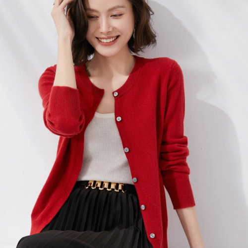 Spring New Women's Knitted Cardigan Women's Button Design Solid Color Round Neck Cardigan Solid Color Sweater Women