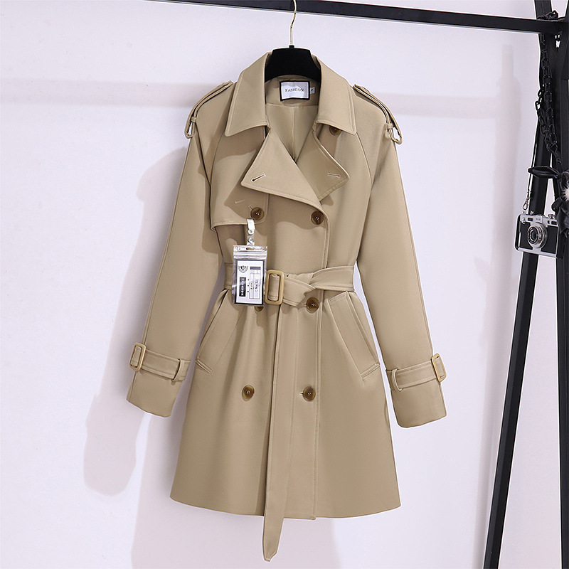 Short windbreaker for women petite spring new British style khaki Korean style autumn and winter coat