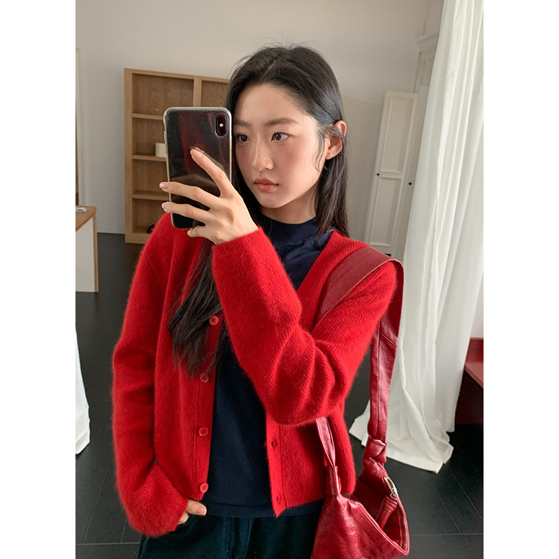 CLEAN Ancora Red Sweater Women's 2024 Thirteen Lines Winter New Skin Friendly Warm Woolen Jacket 52058