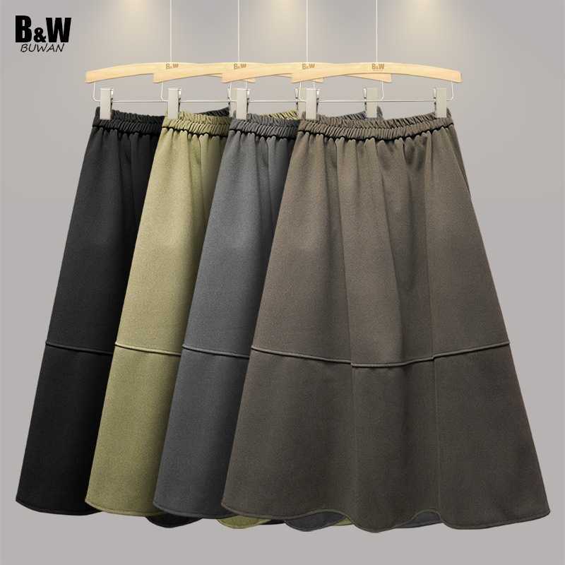 Thick woolen skirt 2024 winter with sweater skirt high waist mid-length solid color slimming a-line umbrella skirt