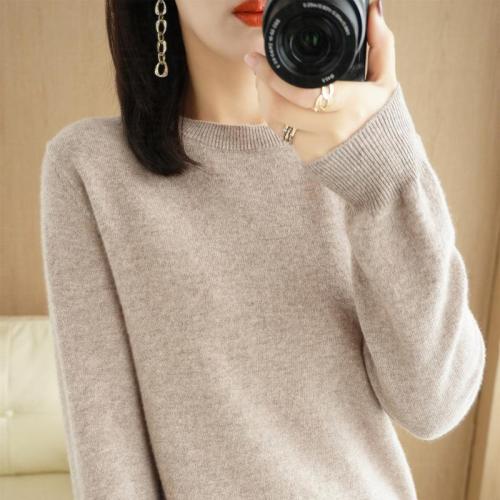 Autumn and winter new round neck sweater women's pullover sweater solid color long sleeve women's thin inner layer short bottoming shirt