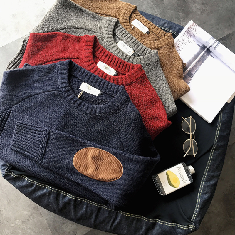 Winter thickened men's sweater Japanese retro round neck pullover sweater youth autumn and winter student sweater