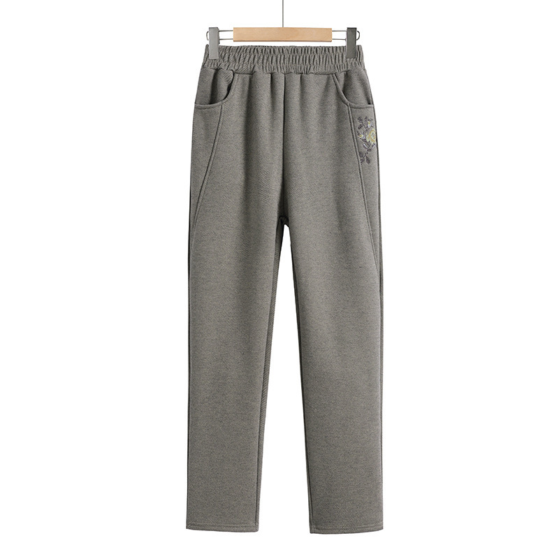 Spring and autumn woolen plus velvet thick middle-aged and elderly mother's pants women's harem tapered trousers embroidered dad casual nine points