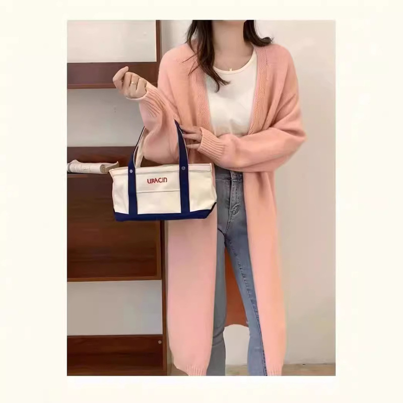 2024 Cross-border Sweater Cardigan Women's Loose Lazy Style Versatile Outerwear Autumn and Winter New Long-Sleeved Over-the-Knee Knitted Jacket