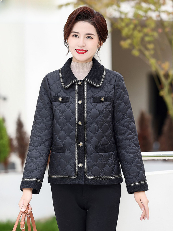 Mother's Short Jacket Women's New Winter Clothes Fashionable Casual Women's Clothing Korean Style Plaid Diamond Cotton Clothes