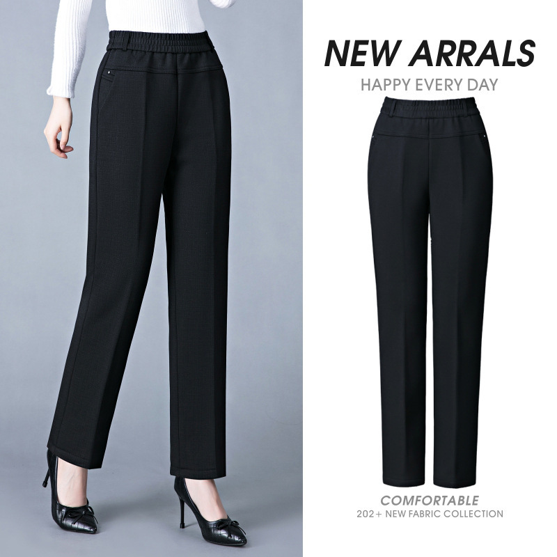 Middle-aged and elderly women's pants in autumn and winter, mother's fleece pants, middle-aged autumn and winter warm pants, black straight trousers