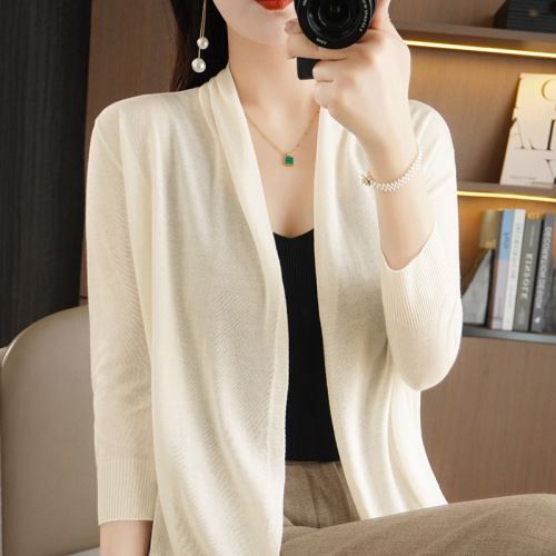 Summer women's air-conditioning sweater thin ice silk linen cardigan long-sleeved women's cardigan shawl large size outer waistcoat