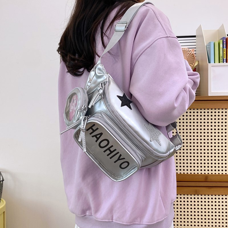 New cute multi-layered girly heart snack bag, fashionable solid color shoulder bag, chest bag, waist bag, small shoulder bag