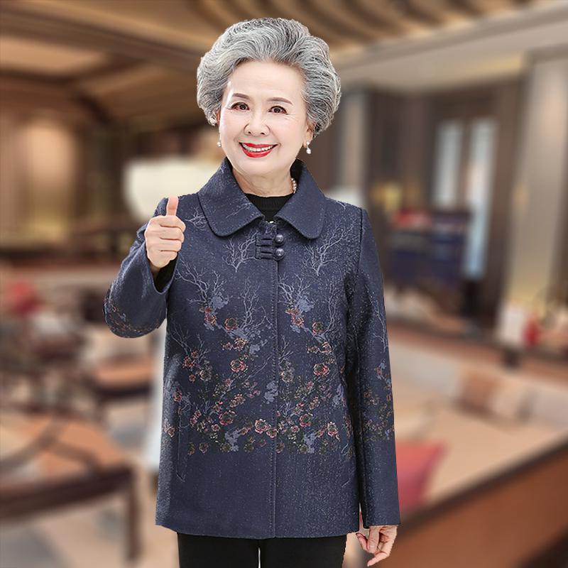 Middle-aged and elderly women's spring and autumn clothing, loose lapel coats, grandma's clothing, velvet tops, mother's plus size clothes for old ladies