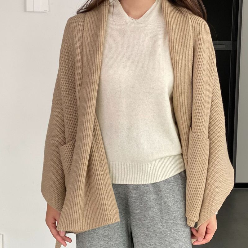 Jia Zhi丨Heavy knitted cardigan sweater European and American new design shawl pocket solid color sweater B3161