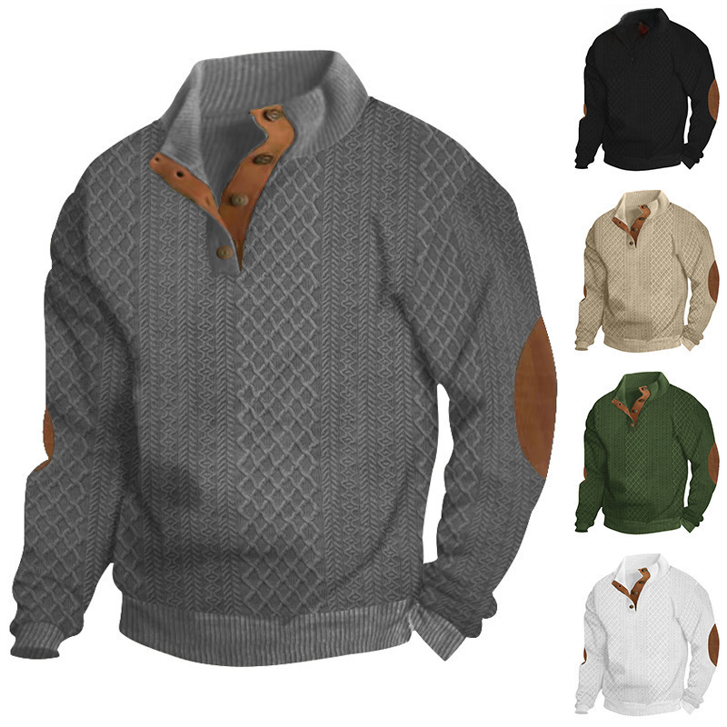 2024 cross-border hot selling autumn and winter European size men's outdoor casual stand collar long-sleeved jacquard knitted pullover sweatshirt
