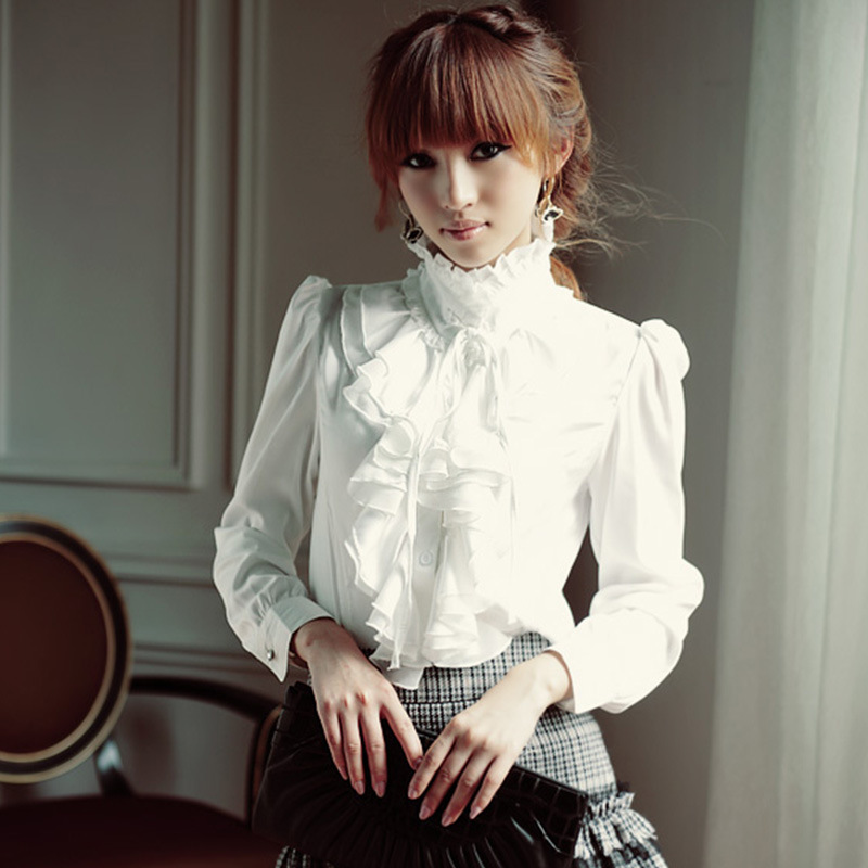 New Spring Clothes Women's Shirt Long Sleeve Chiffon Shirt Large Size White Shirt Stand Collar Lace Palace Shirt Women's Wholesale Agent