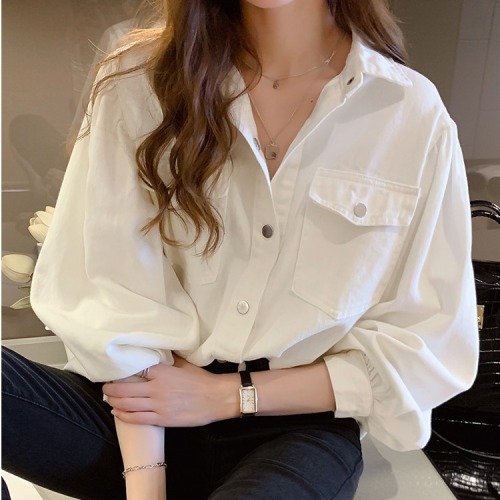 White shirt women's 2024 spring new fashion design niche top loose long-sleeved denim shirt