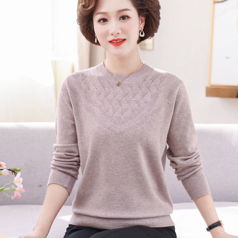Middle-aged spring and autumn elastic tops new middle-aged and elderly women's autumn thin sweaters 40 and 50 years old solid color inner clothes for mothers