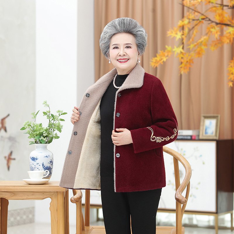 Grandma's winter clothing, velvet coat, cotton coat, middle-aged and elderly mother's autumn clothing, imitation mink velvet cotton-padded jacket for women, thickening for the elderly