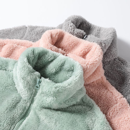 [7 colors double-sided coral velvet] thickened velvet autumn and winter new cross-border coat loose zipper high collar sweatshirt for women