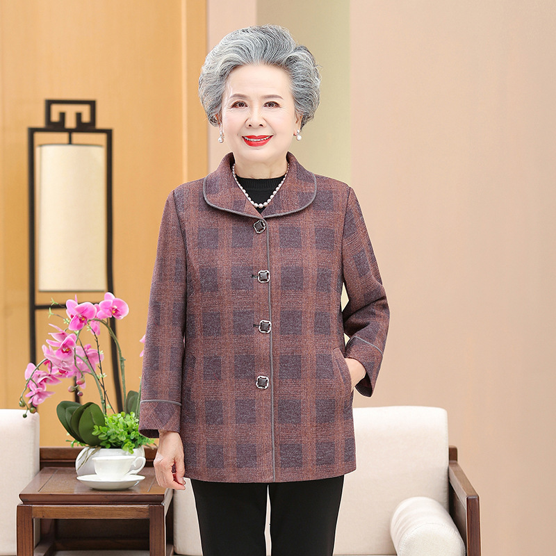 Middle-aged and elderly female mothers spring style tops new style 60-year-old style grandma spring and autumn coats 80-year-old clothes