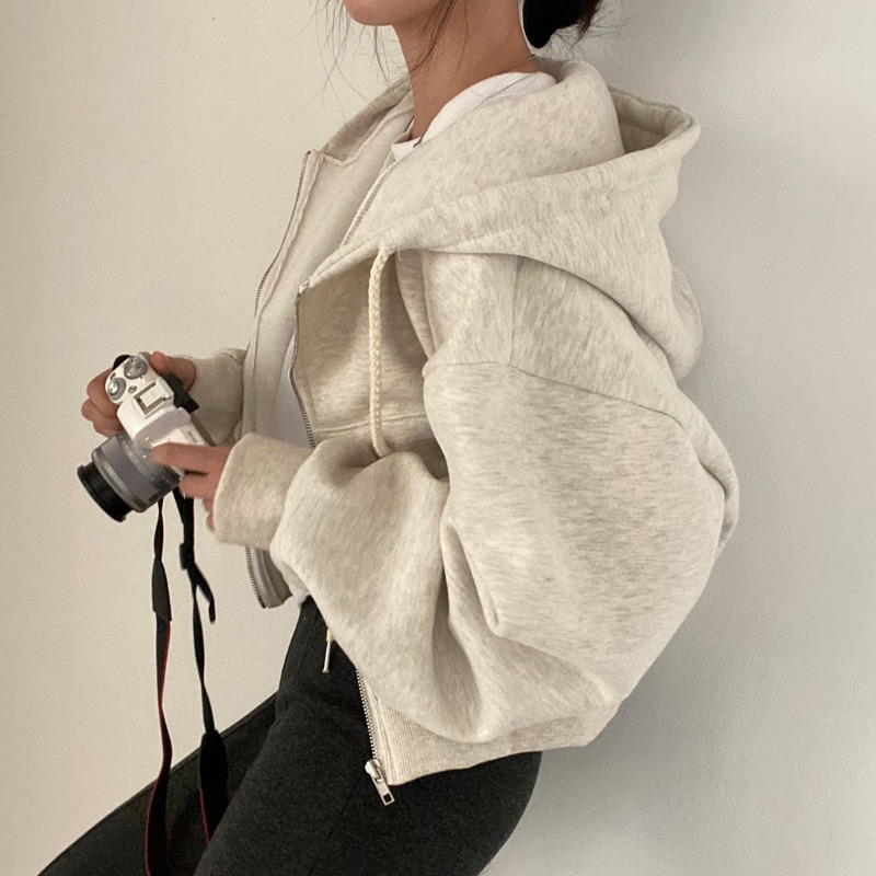 Lazy style loose hooded sweatshirt jacket for women autumn and winter new trendy ins short style versatile long-sleeved top