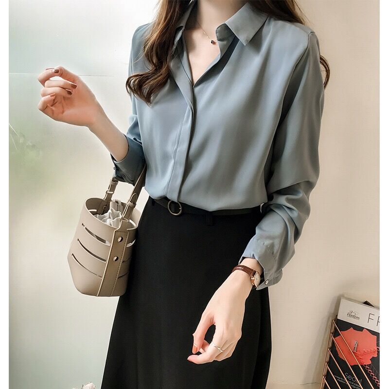 Spot 2024 spring and autumn new Korean style temperament solid color shirt women's long-sleeved top OL fashion shirt women