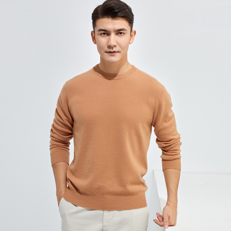 Autumn and winter cashmere sweater men's round neck loose large size 100 solid color cashmere sweater business casual bottoming shirt