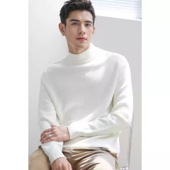 Autumn and winter half-turtleneck sweater for men, loose and versatile plus velvet thickened sweater for men, white bottoming mid-collar sweater