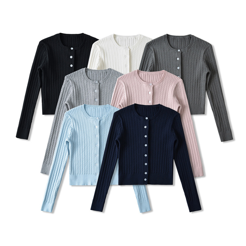 European and American style retro twist long-sleeved knitted cardigan for women autumn new hot girl slimming sweater jacket