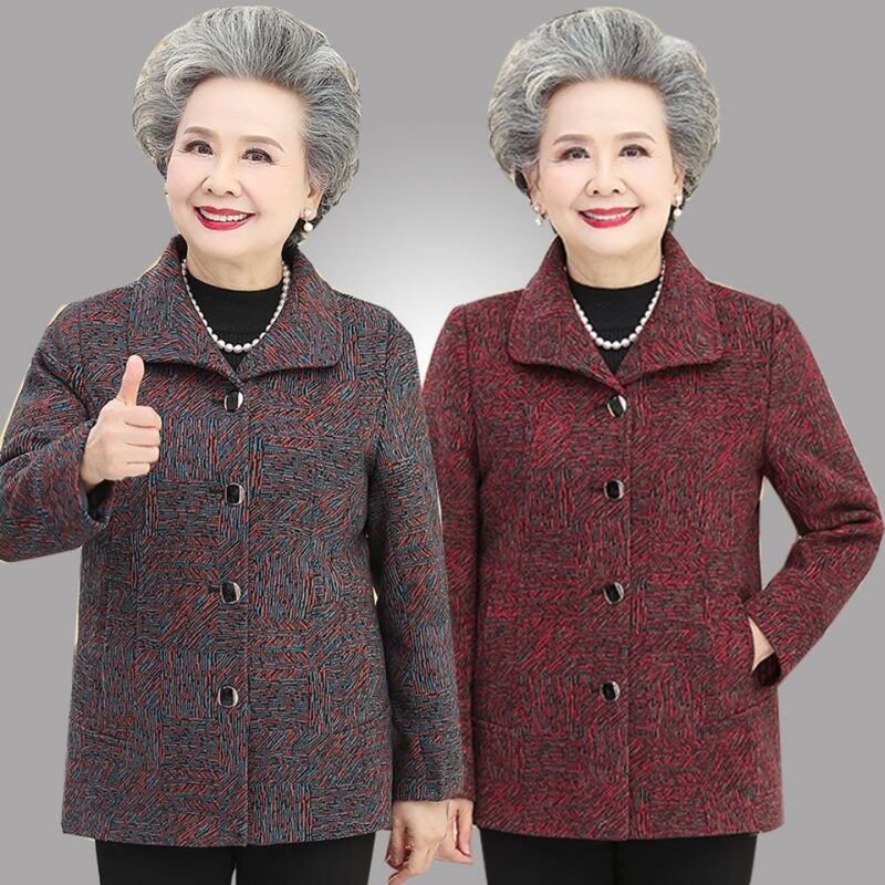 Elderly spring and autumn coat, women's spring grandma suit, fat old lady's extra large size top for mothers over 60 years old