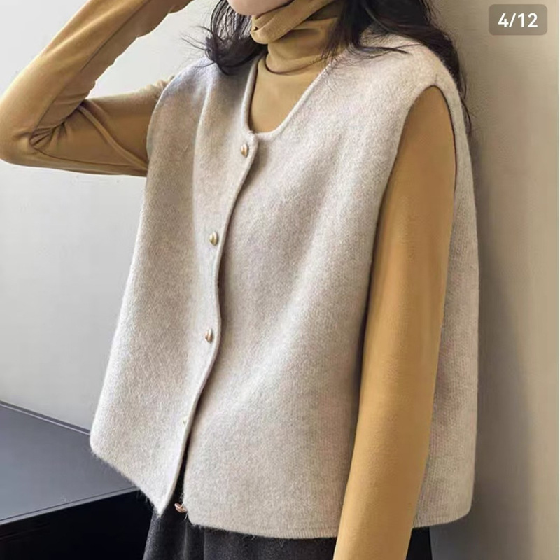 Maillard Women's Korean Style Dongdaemun Round Neck Knitted Vest Women's Single Breasted Loose Cardigan Layered Sweater Vest