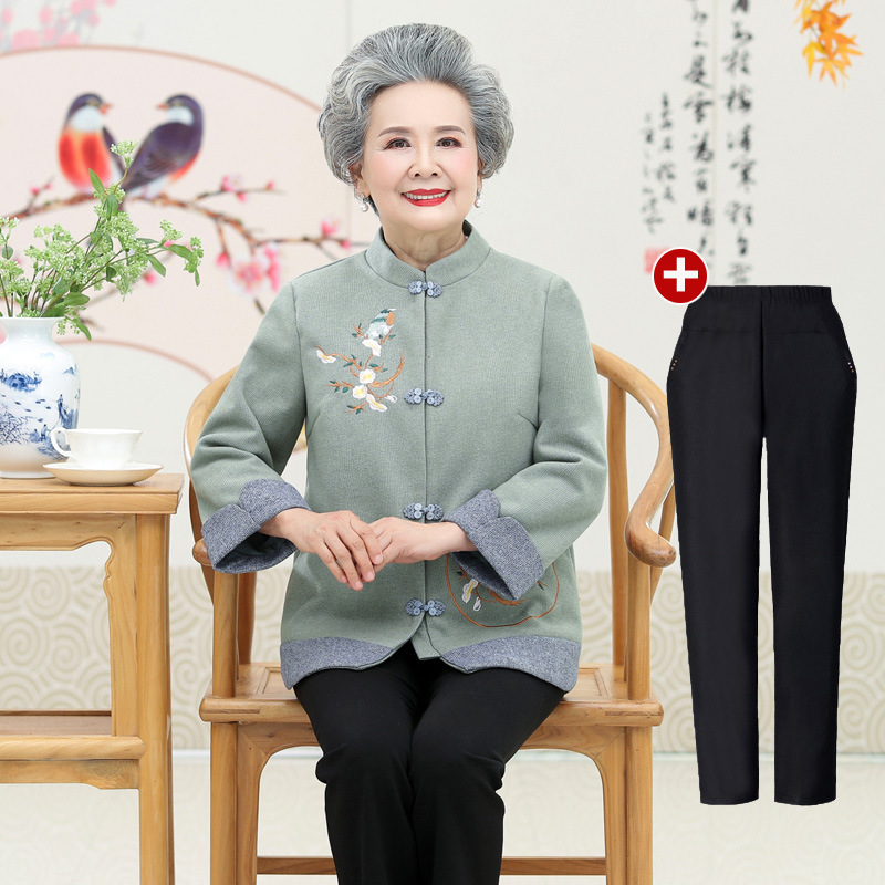 Grandma's autumn and winter coat for middle-aged and elderly women, Tang suit, elderly clothes, 60-year-old, 70-year-old mother's winter coat, woolen top, wife