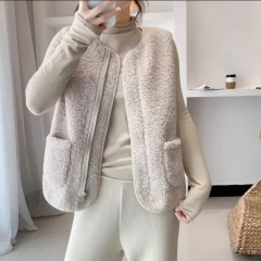Autumn and winter new style lamb plush vest outer jacket retro style vest women's fur one-piece trendy vest thick