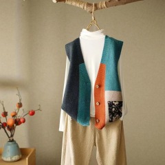 Retro knitted vest cardigan spring and autumn new loose design vest sweater vest for women with outer waistcoat